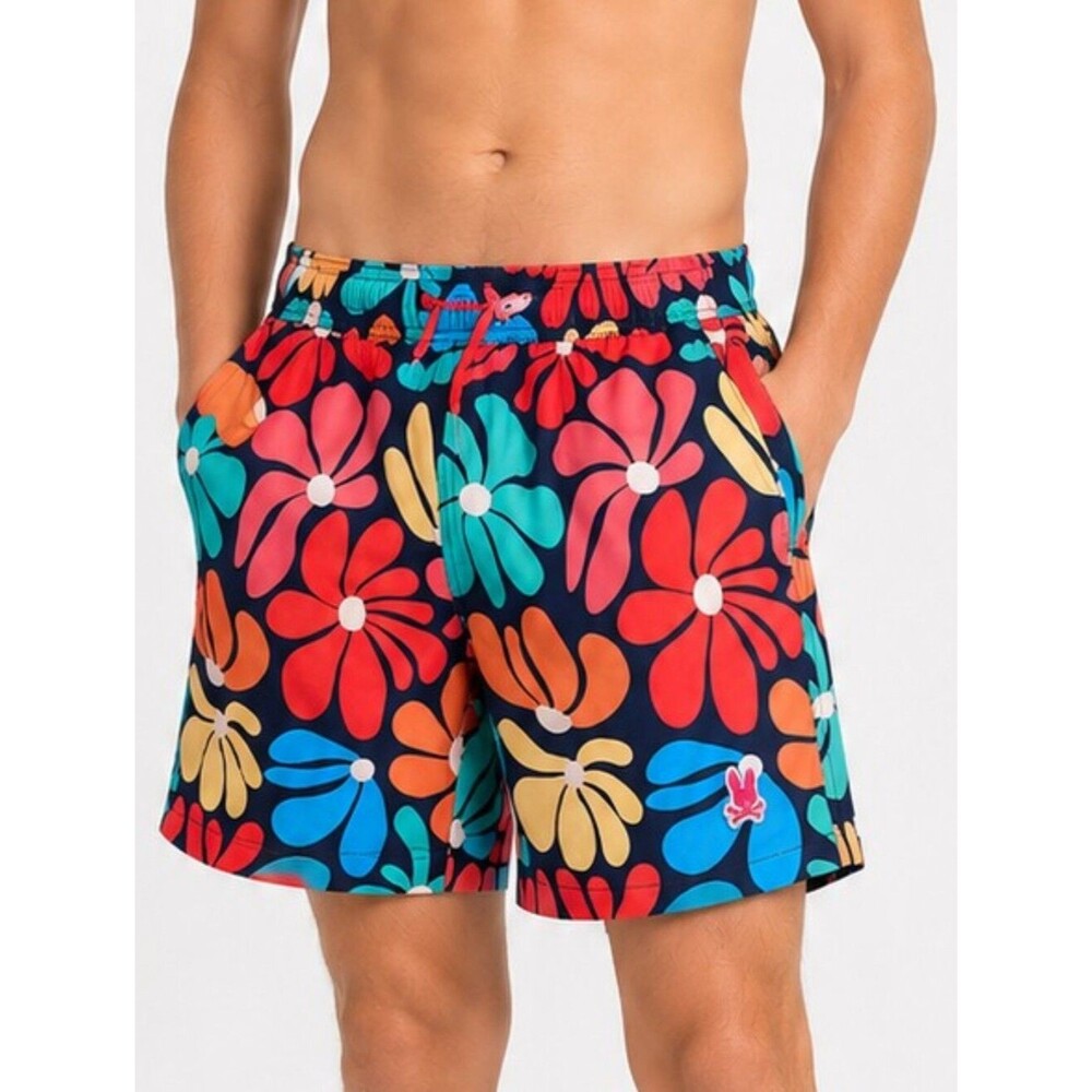 Psycho Bunny Boys Floral Swim Trunks Size L 14-16 Tropical Board Shorts Mesh Res